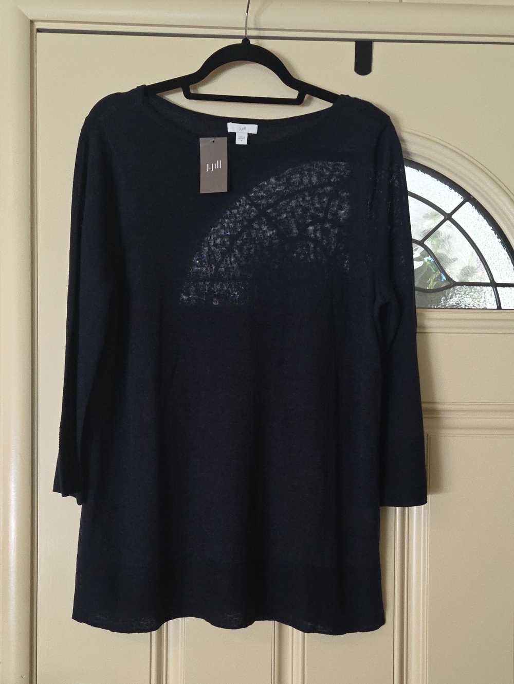 J. Jill Black Semi-Sheer Knit Tunic with Subtle Pattern